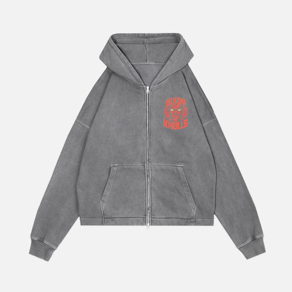 Bixby Knolls Masked Skull Retro Style Zip Hoodie