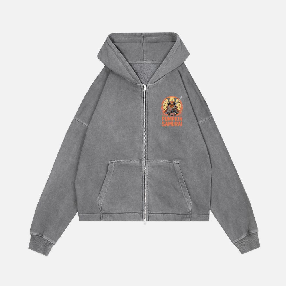 Pumpkin Samurai Warrior Halloween Graphic Zip Hoodie