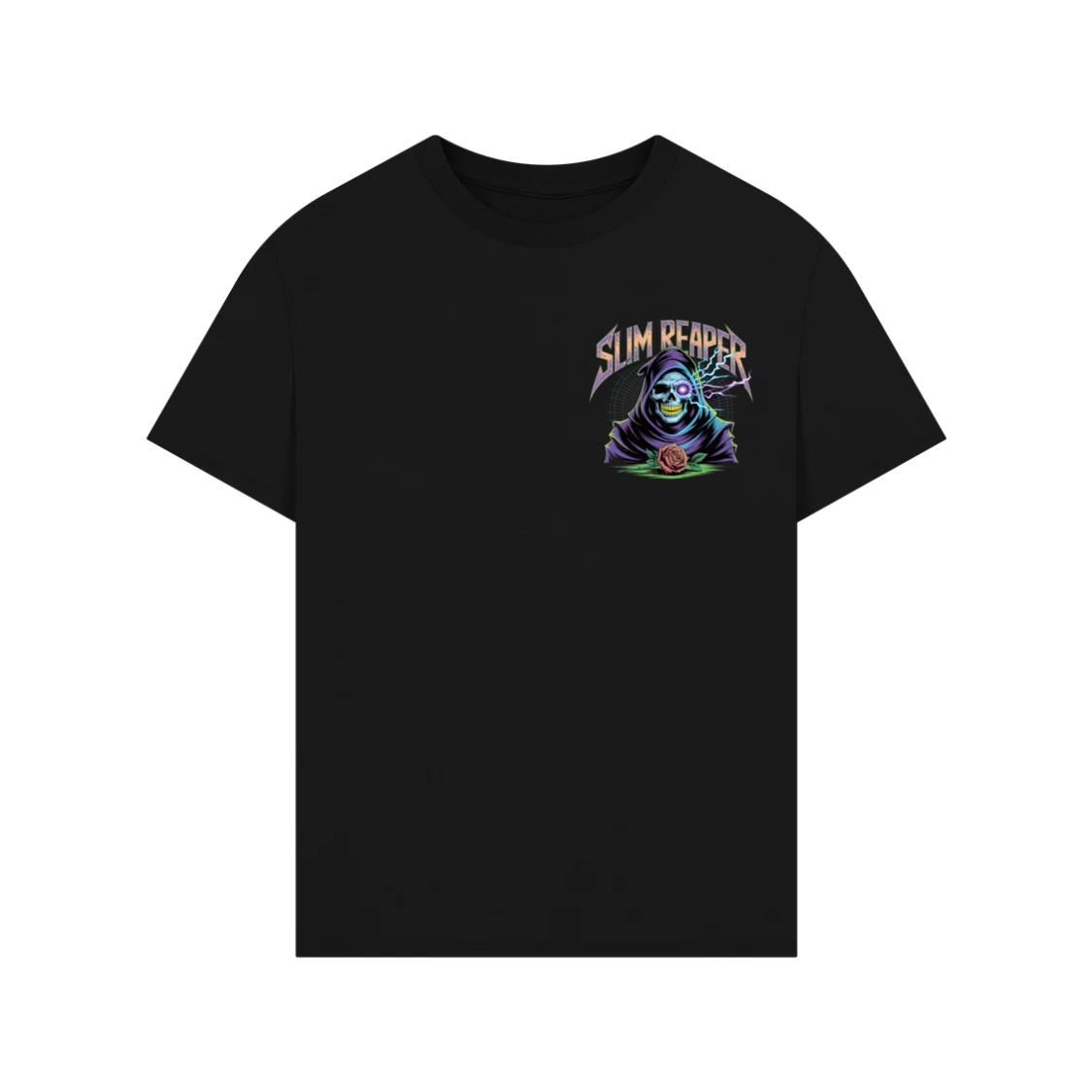 Slim Reaper Grim Reaper Skull With Lightning And Rose Artwork T-Shirt